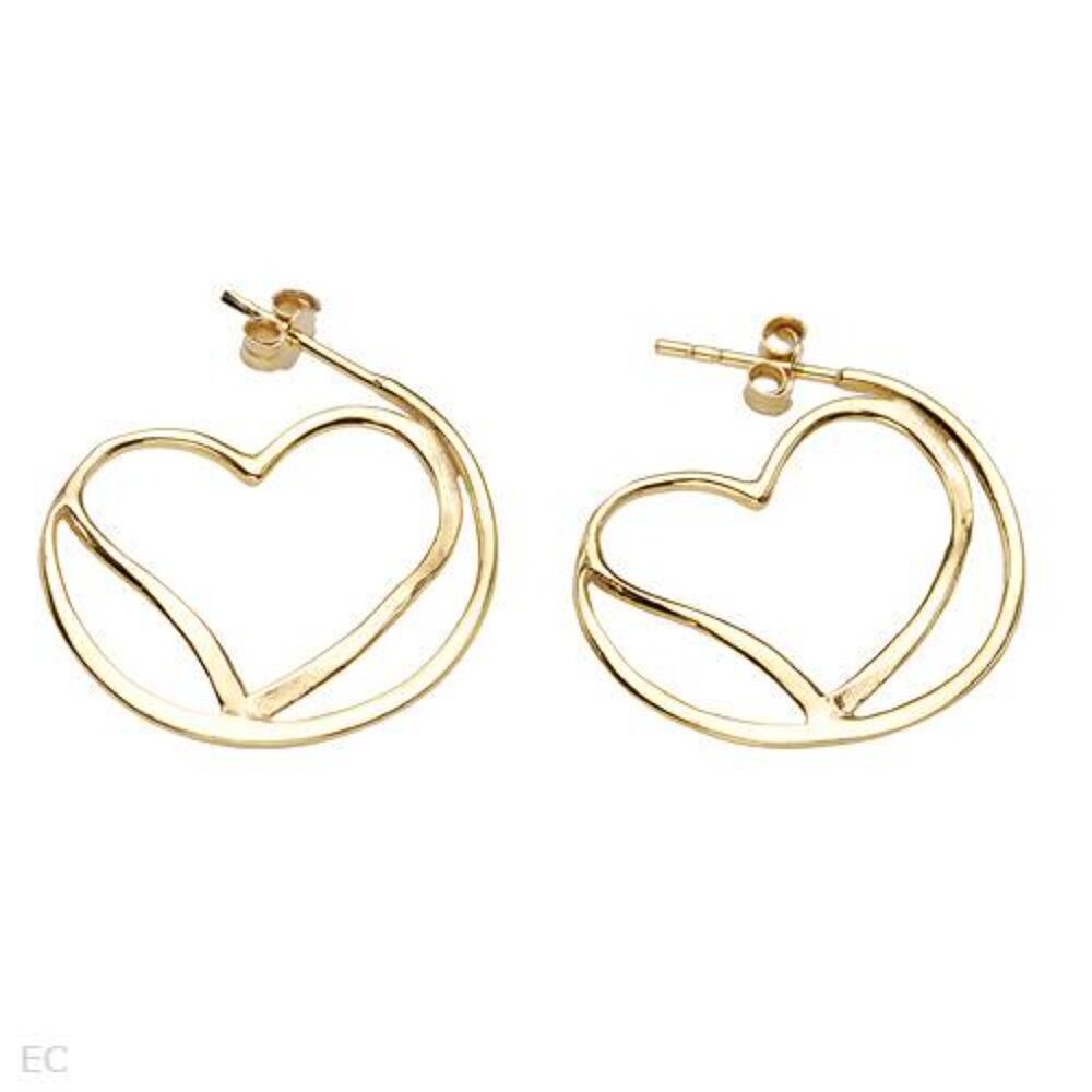 NWOT Polished Silvertone 3/4 Hoop w/Heart Inside Pierced Earrngs.